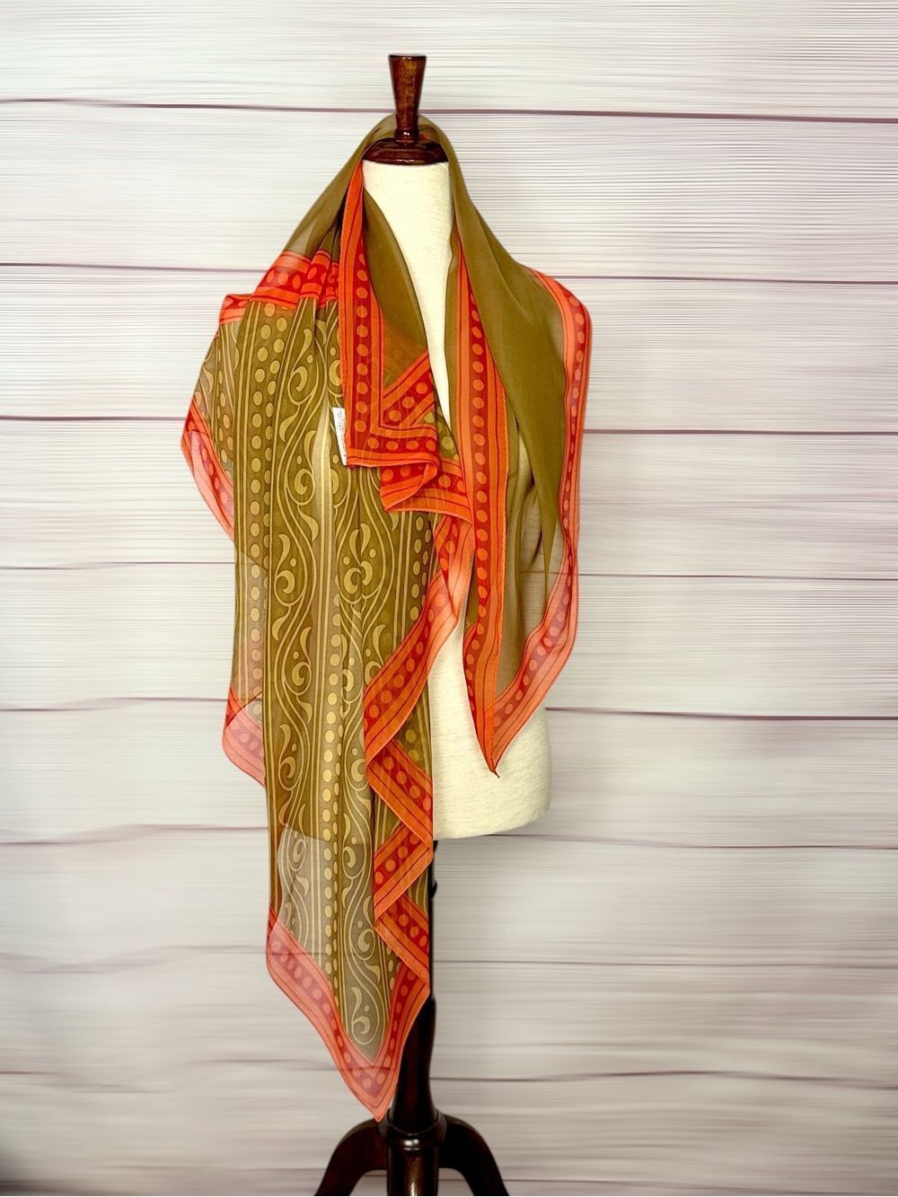 Ellen Tracy Linda Allard Large Silk Chiffon Scarf Mustard Orange 42x42" Korea